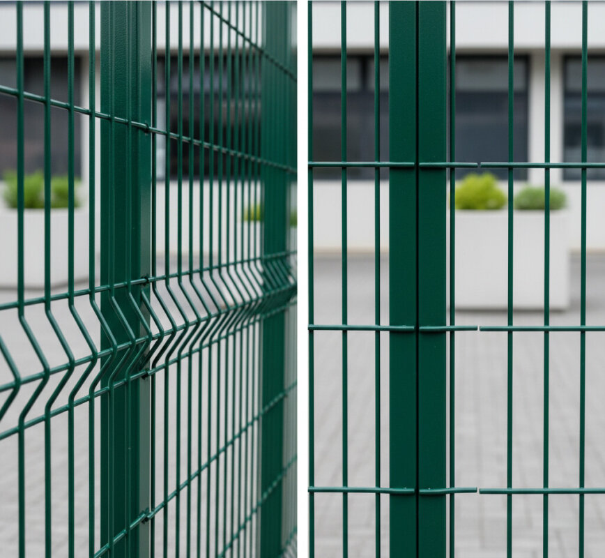 Porównanie sztywności paneli ogrodzeniowych 2D i 3D z drutu.