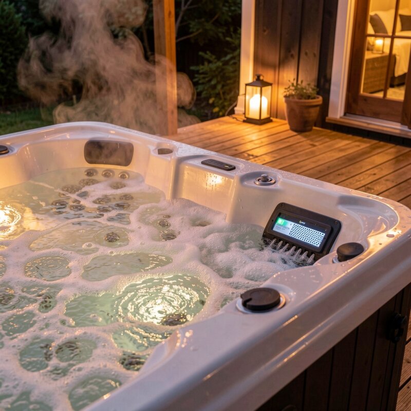 Ogrodowe jacuzzi z automatycznym systemem solnym.