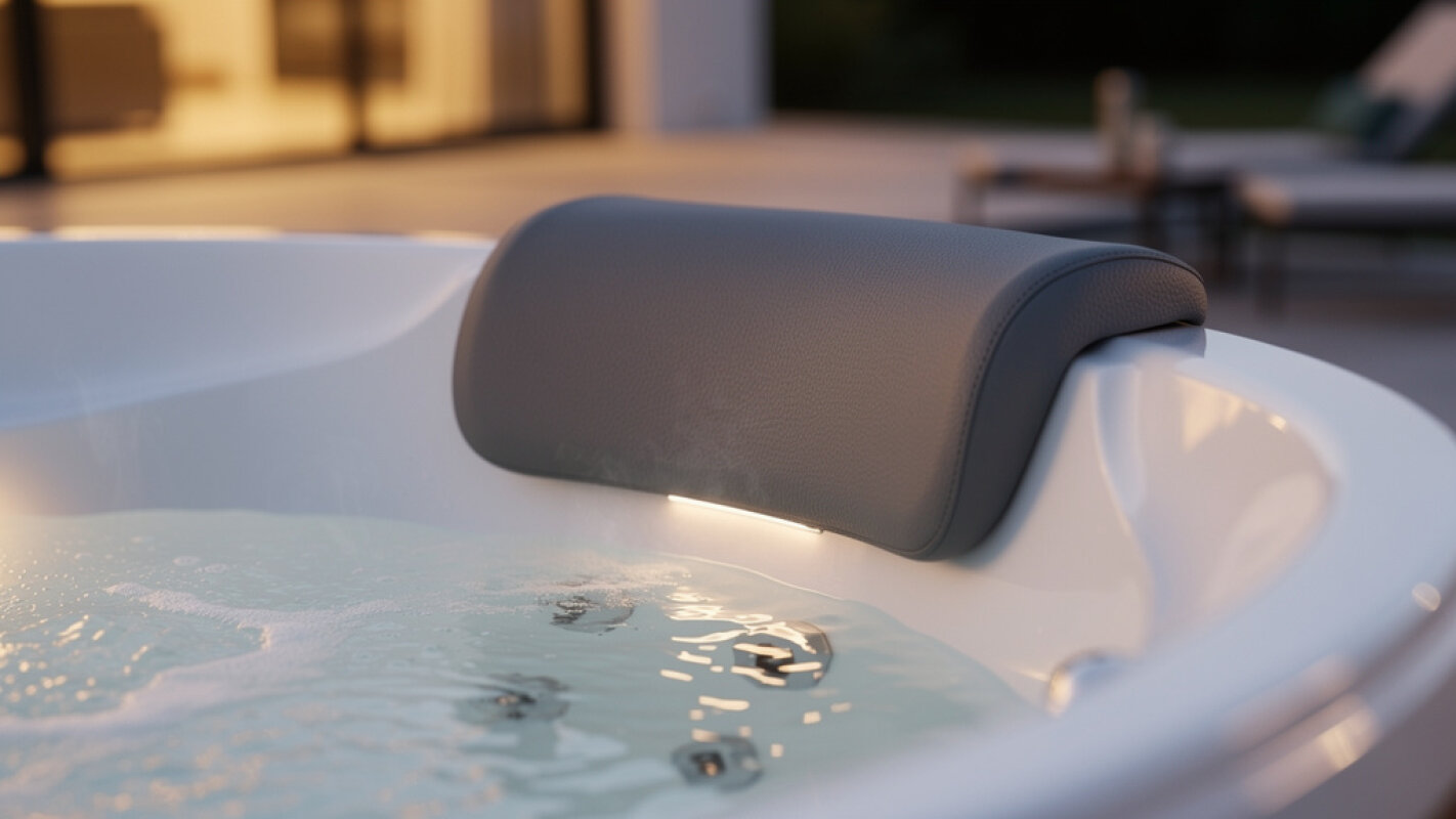 Ergonomiczny zagłówek na krawędzi jacuzzi.