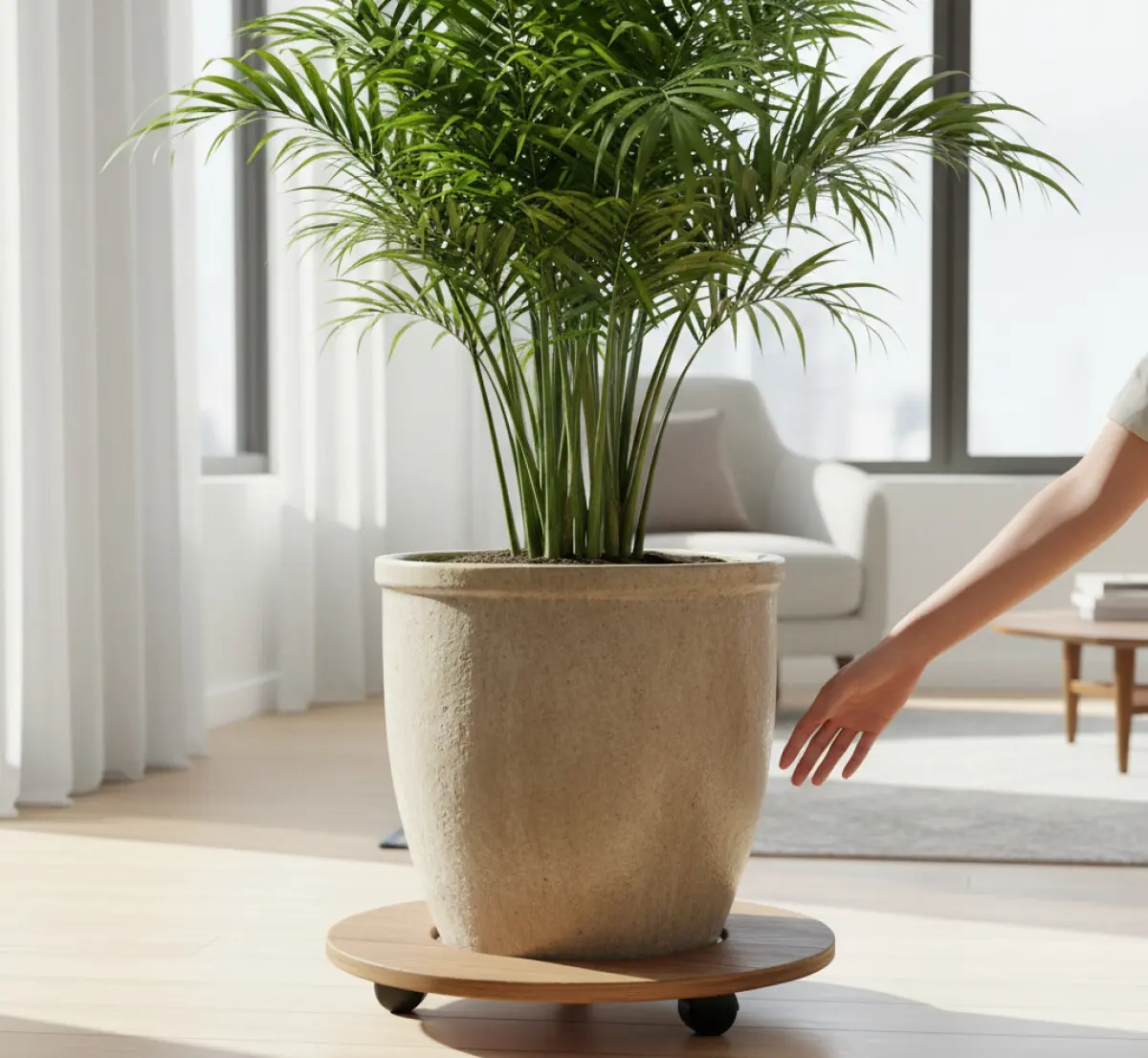 Jak podstawka na kółkach ułatwia pielęgnację dużych palm?