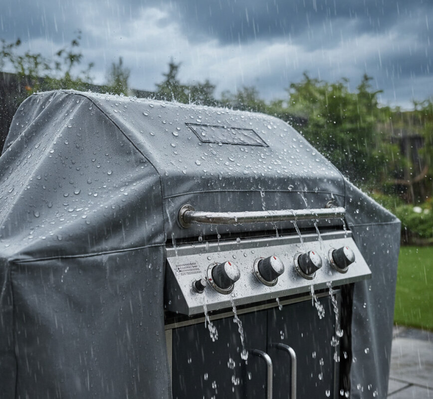 Wodoodporny pokrowiec ochronny na grill ogrodowy.